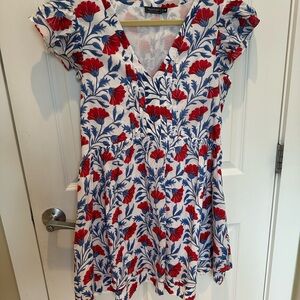 Vineyard Vines - Floral V-Neck Dress with Red and Blue Pattern size M $70